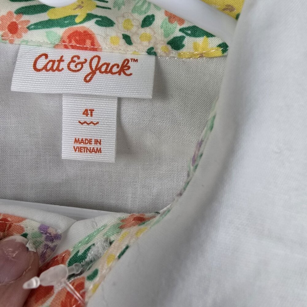 Cat & Jack Boys 4T White Shirt Denim Overalls Floral Bowtie Outfit - Picture 5 of 10